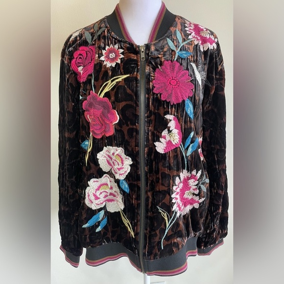NWT JOHNNY WAS JUNIA VELVET QUILTED BOMBER JACKET ZIP FRONT, EMBROIDERED, SZ L - Picture 7 of 10